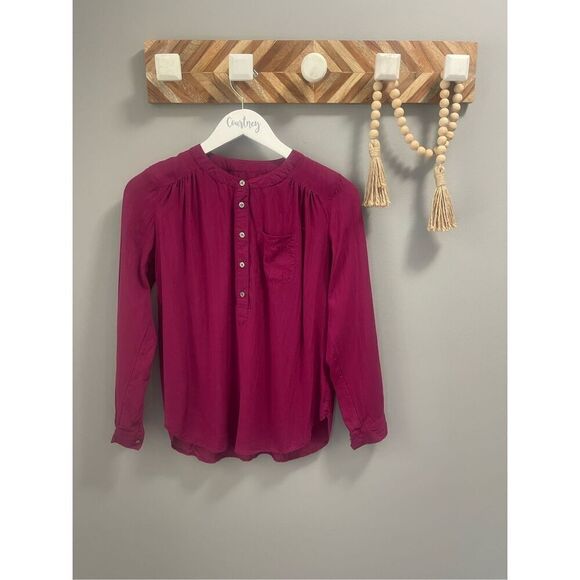 LOFT fuchsia half button down top Size XS petite - Picture 1 of 4